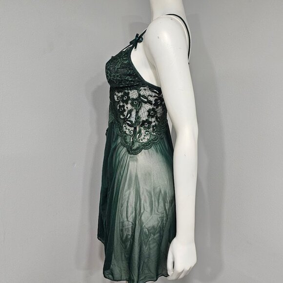 Green Lace Babydoll Lingerie with Peekaboo Slits - Picture 3 of 5